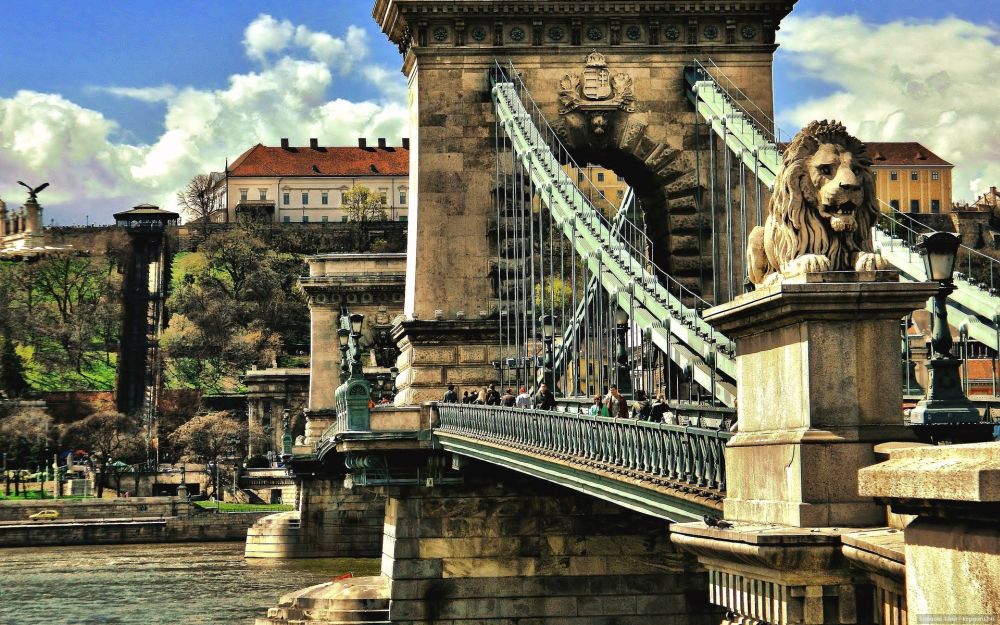Lions on the Chain Bridge in Budapest