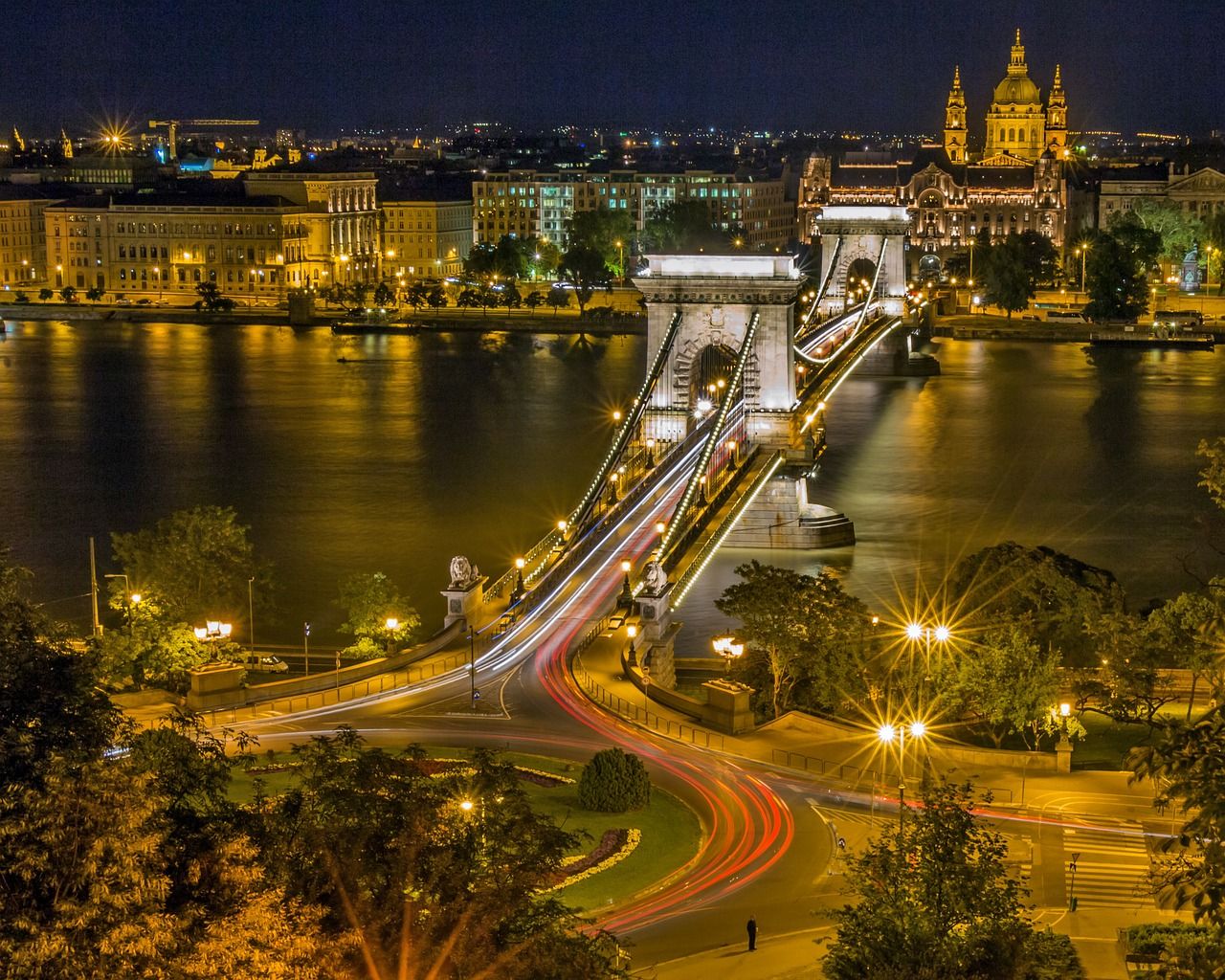 Panorama with Chain Bridge in Budapest, Hungary